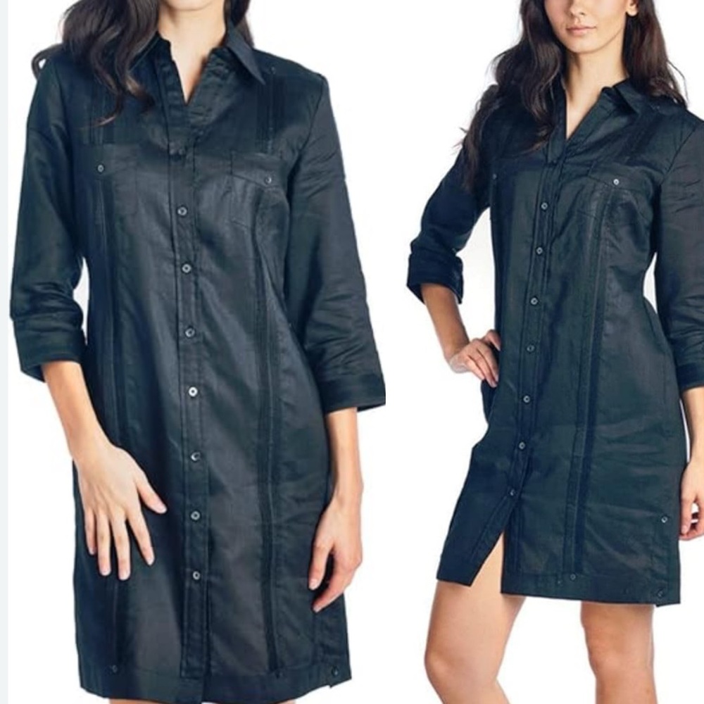 NWOT Renato Collezione Black Fully Lined Linen Pleaded Dress S